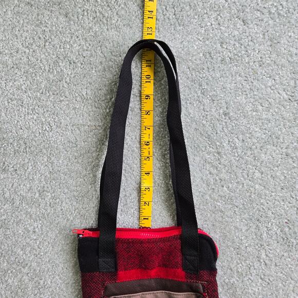 Handmade Buffalo Plaid Shoulder Bag Red Black Wool Feel Faux Leather Fall Winter - Picture 6 of 11